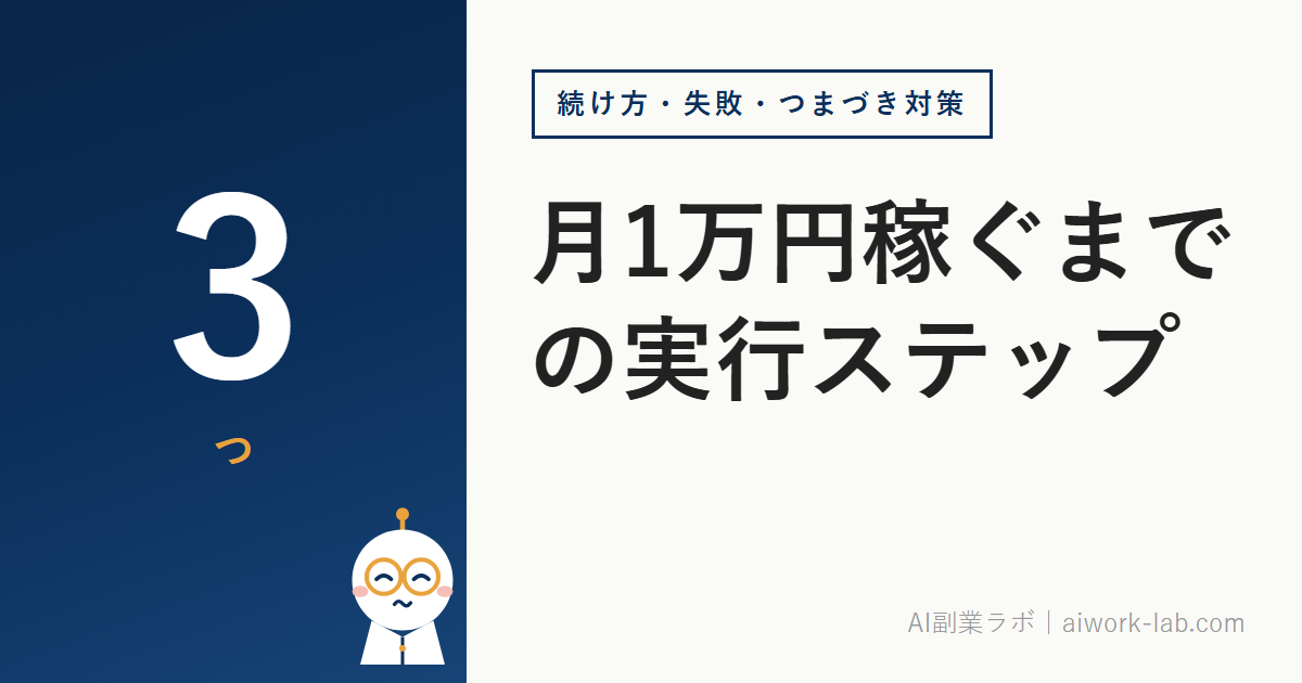 AI副業で月1万円稼ぐまでの実行ステップ｜初心者が失敗する3つの理由と対策